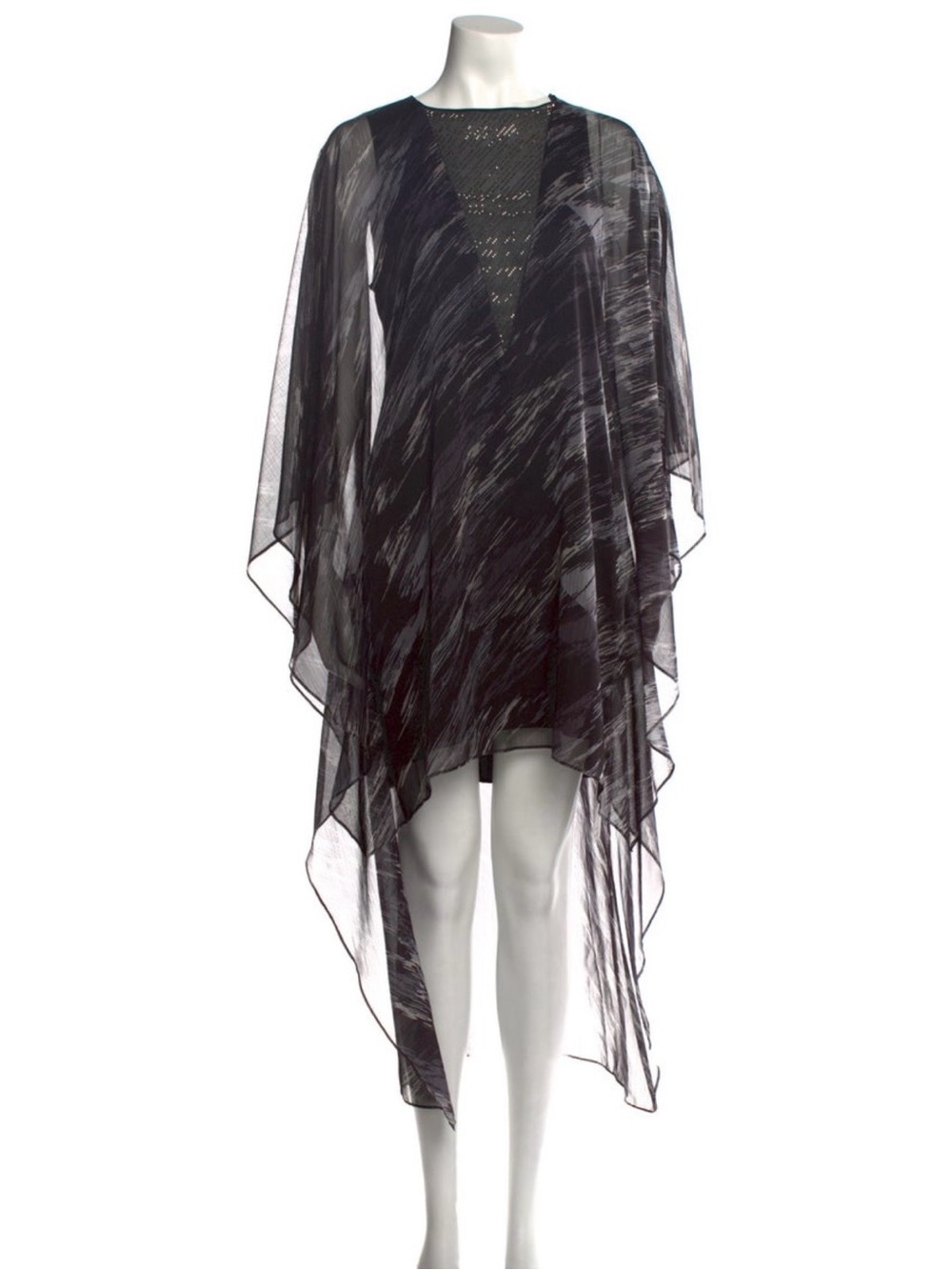 Halston Heritage Black Sheer Asymmetrical Overlay Dress